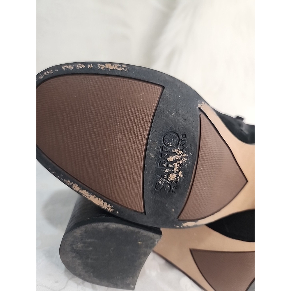 Franco Sarto Black Suede Bootie Size 10M Stacked Chunky 3" Heel Zipper EUC - Picture 5 of 10